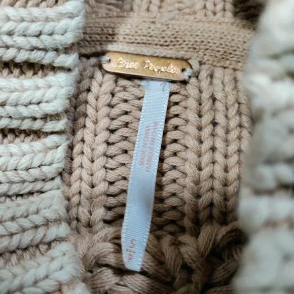 Free People Sweetheart Womens Small Chunky Rib Knit Pullover Sweater Sandcastle - Picture 5 of 10